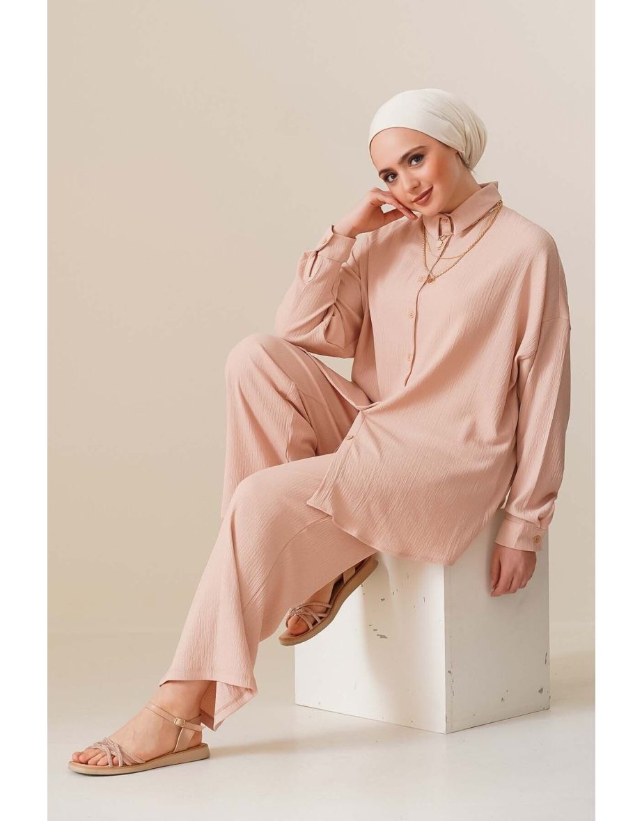 Knitted Hijab Double Set - Biscuit