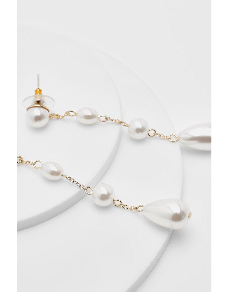 Pearl Multi Station Drop Earring - white - 2