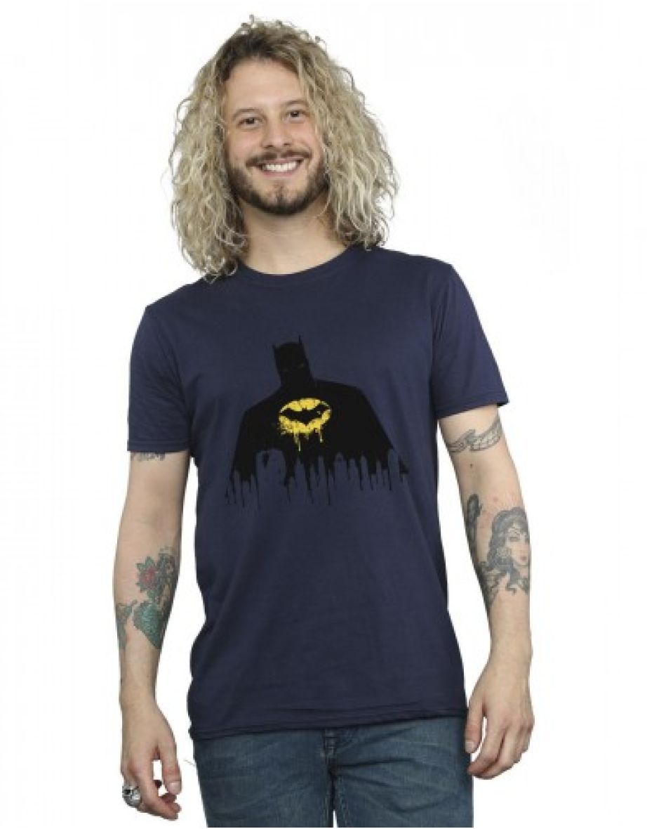 DC Comics Mens Batman Shadow Paint T-Shirt - Navy Blue