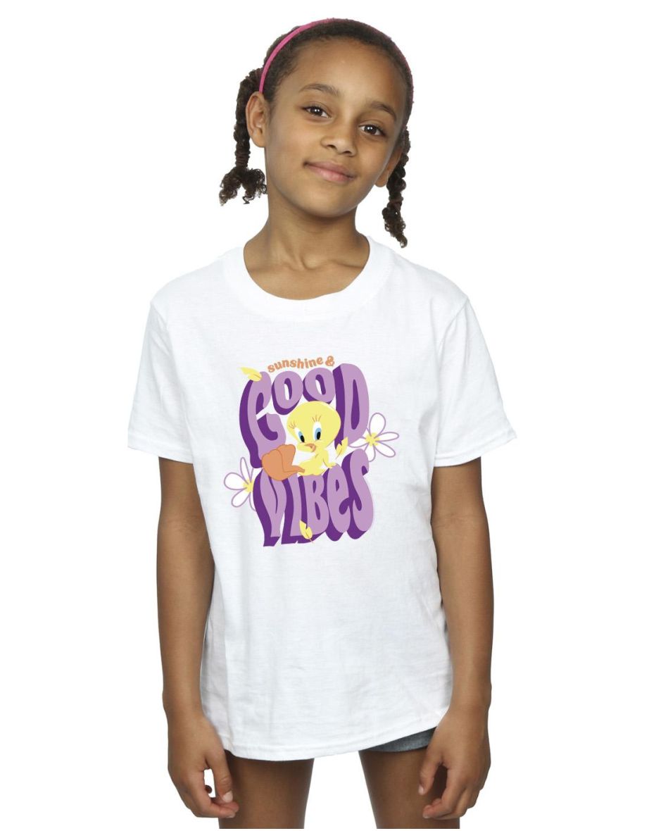 Looney Tunes Girls Tweeday Sunshine & Good Vibes Cotton T-Shirt - White