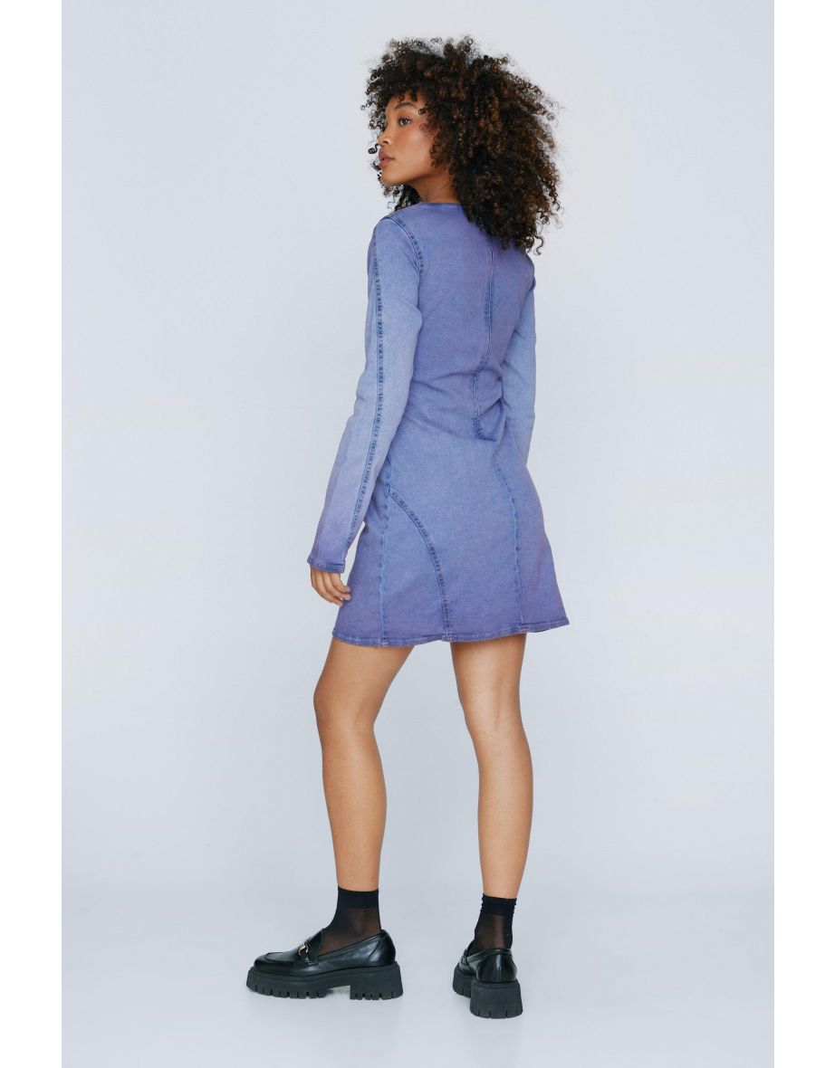 Acid Wash Cut Out Denim Mini Dress - 3