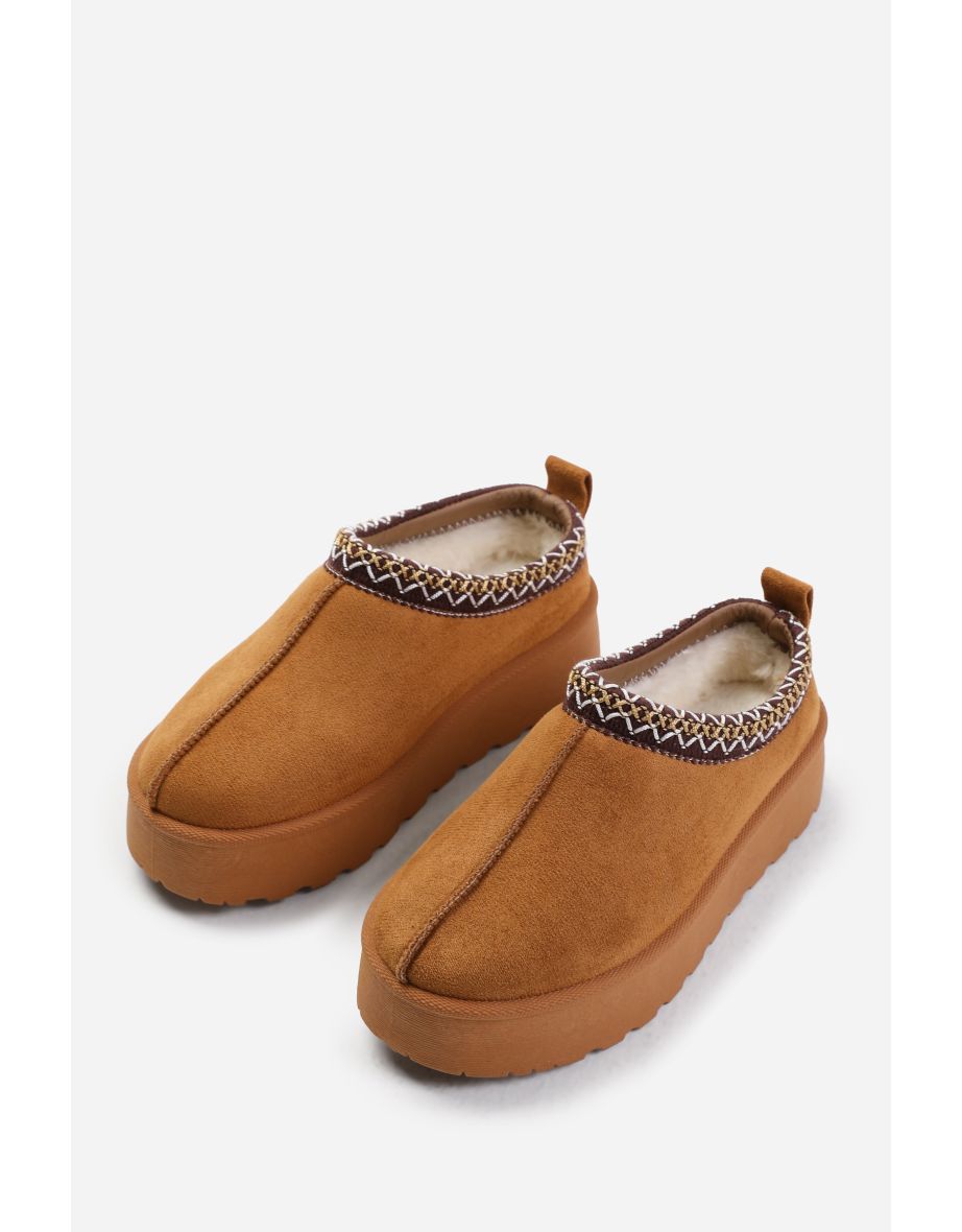 MANGO KIDS FLATFORM EMBROIDERED LOW ANKLE SLIPPER BOOTS IN CHESTNUT SUEDE - 2