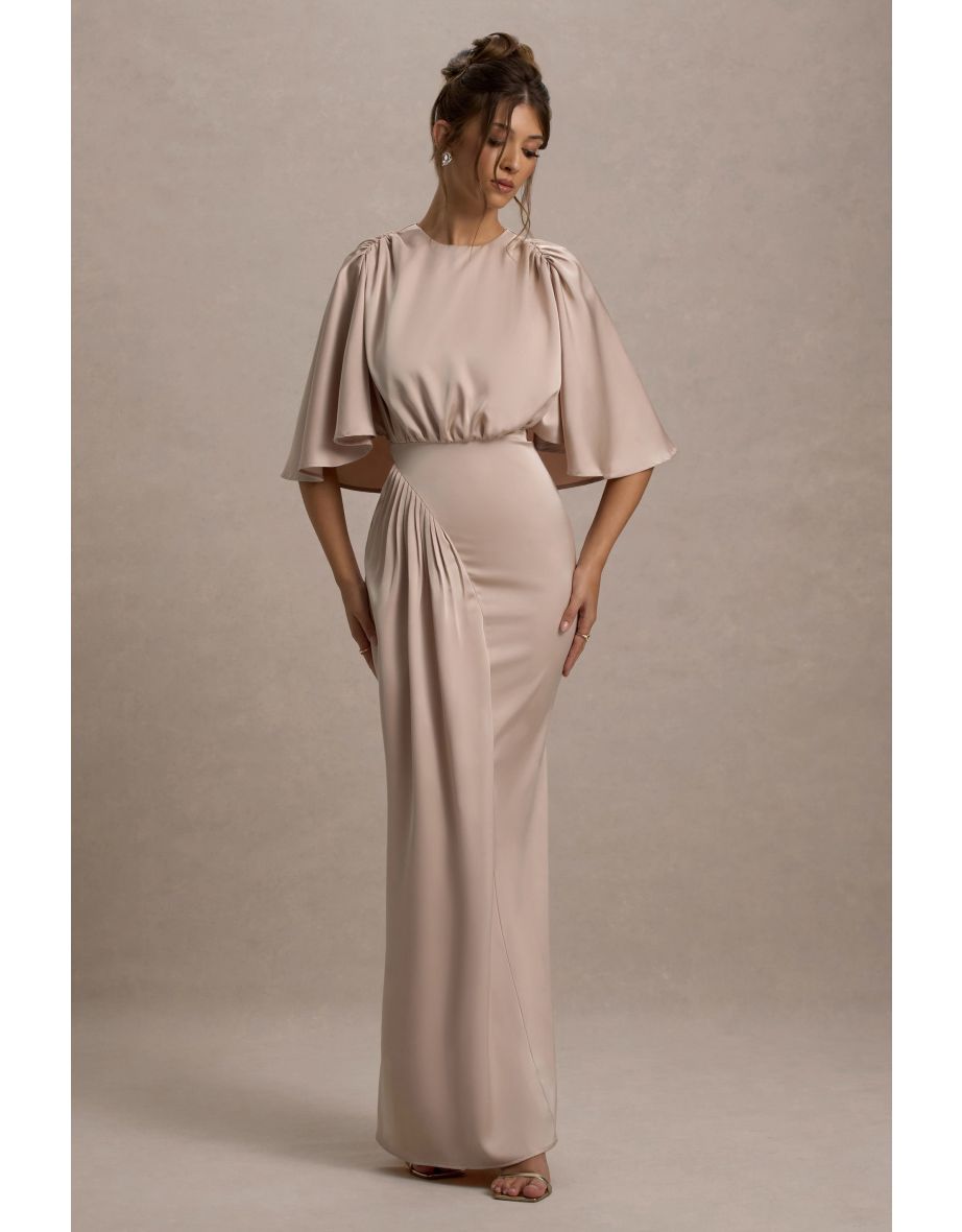 Cinder | Champagne Satin Gathered Maxi Dress