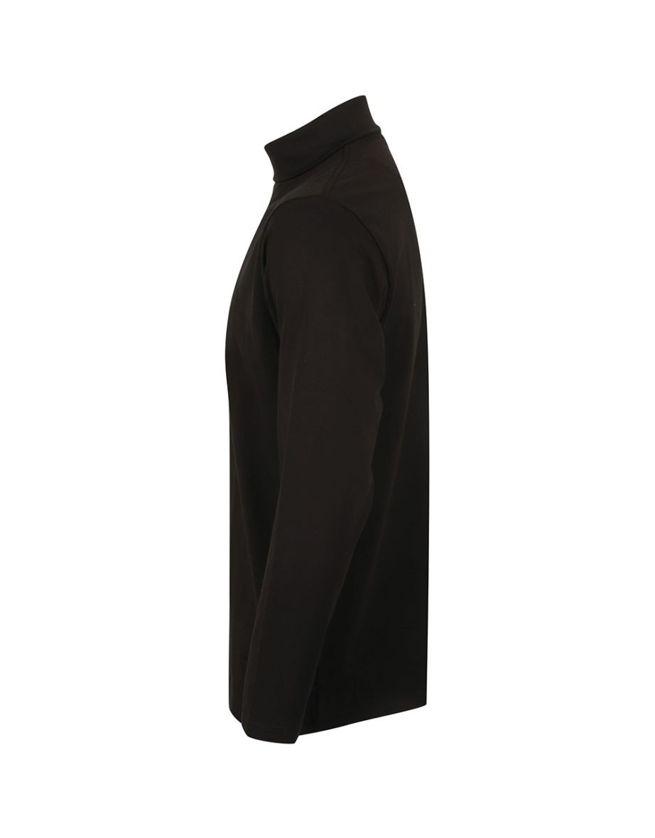 Henbury Mens Long Sleeve Cotton Rich Roll Neck Top / Sweatshirt - Black - 3