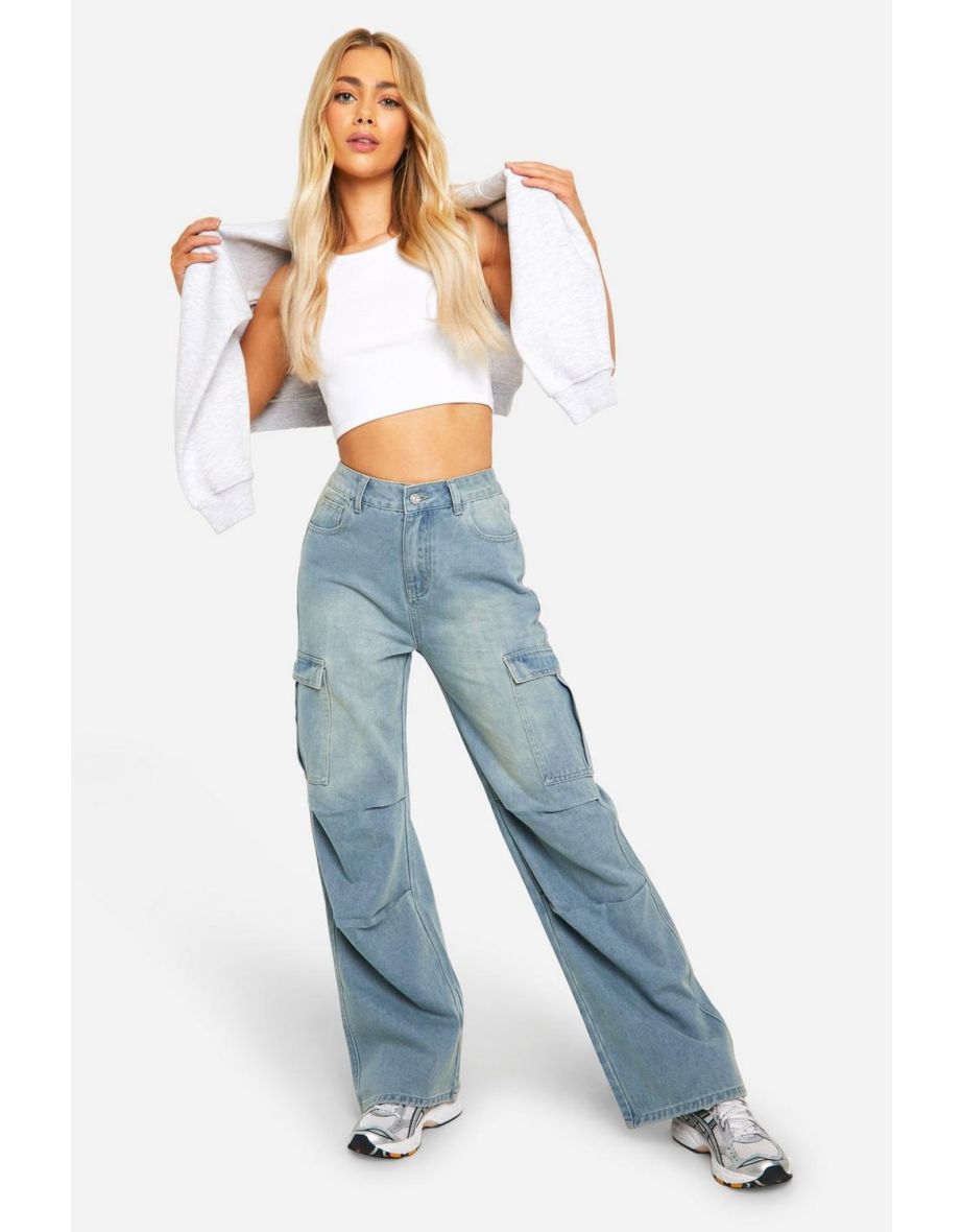 Faded Bleach Wash Denim Cargos