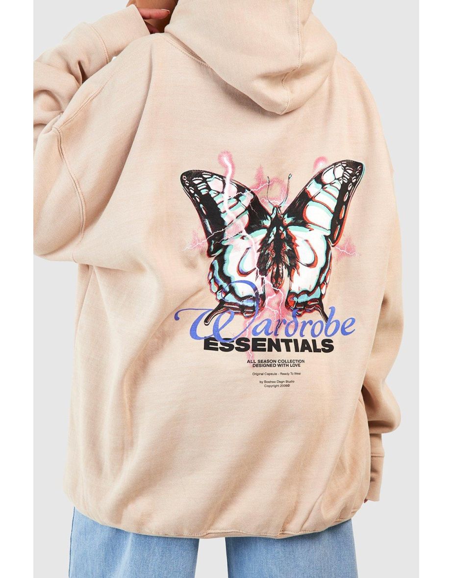 Wardrobe Essentials Butterfly Printed Oversized Hoodie - stone - 3