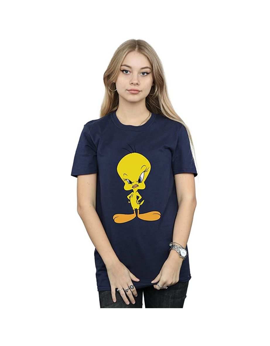 Looney Tunes Womens/Ladies Angry Tweety Cotton Boyfriend T-Shirt - Navy Blue