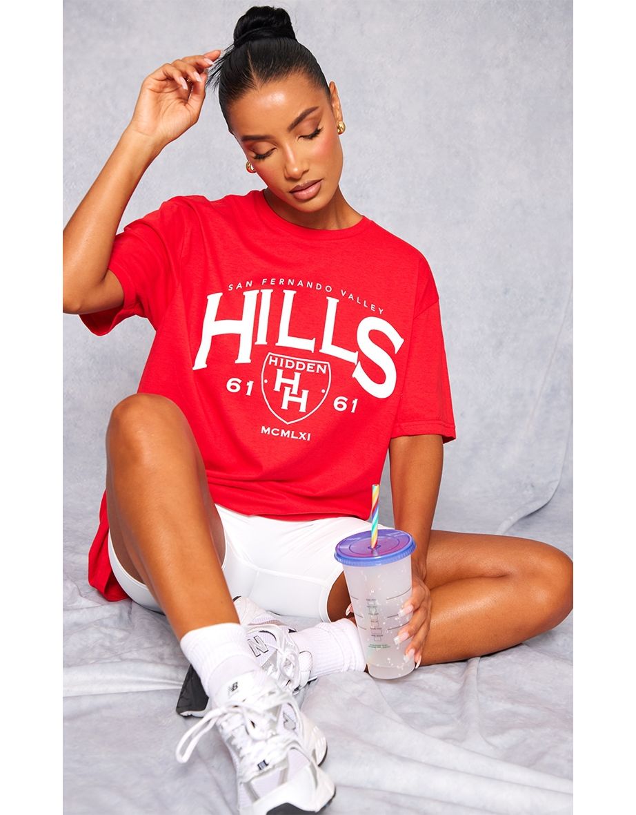 PRETTYLITTLETHING Red Hidden Hills Print T Shirt