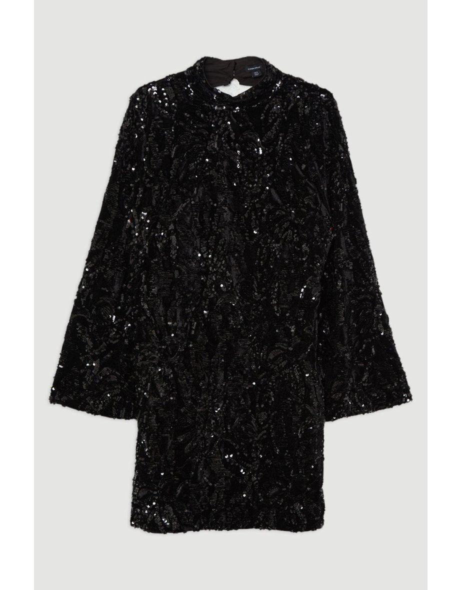 Plus Size Velvet Sequin Flare Woven Mini Dress - 3