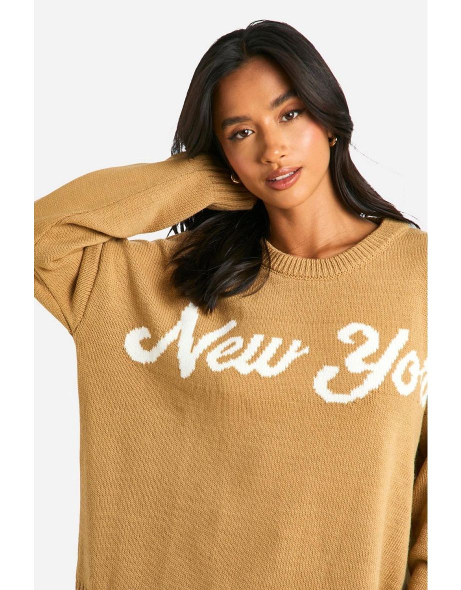 Petite New York Oversized Crew Neck Knitted Jumper - 3
