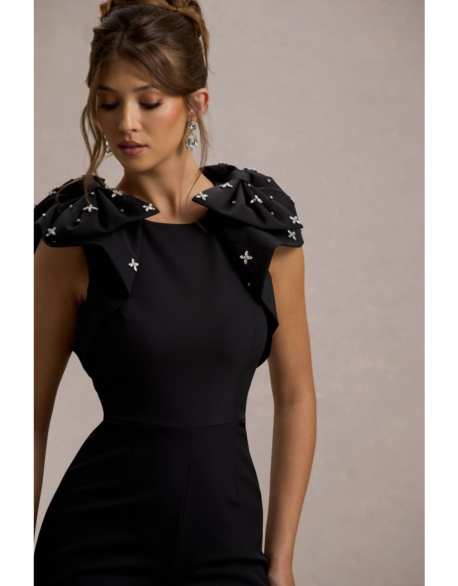 Elma | Black Straight-Leg Jumpsuit With Embellished Bows - 5