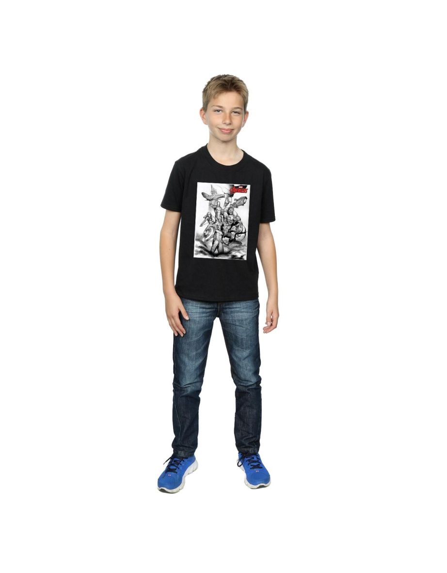 Marvel Boys Avengers Assemble Team Sketch T-Shirt - Black - 3