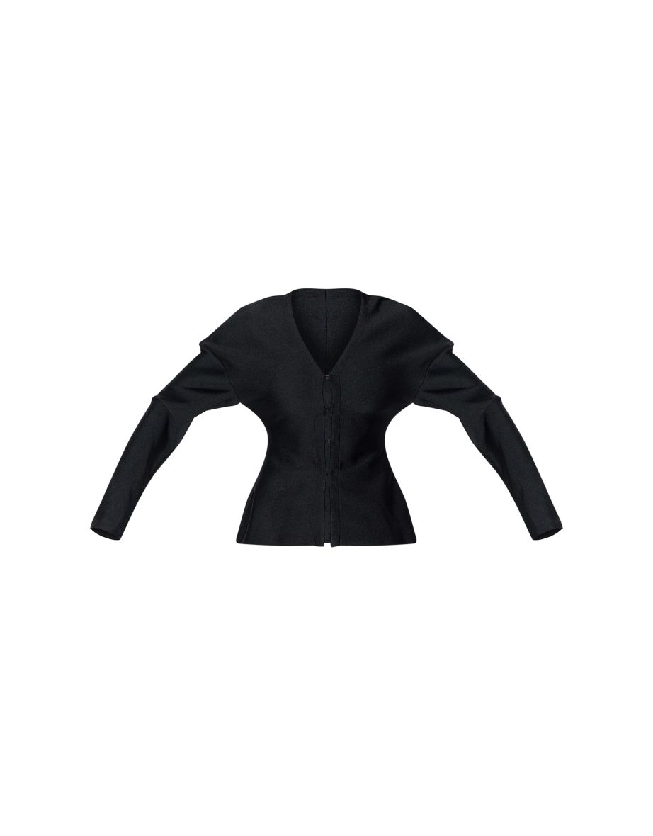Black Knitted Tailored Hook And Eye Cardigan - 4
