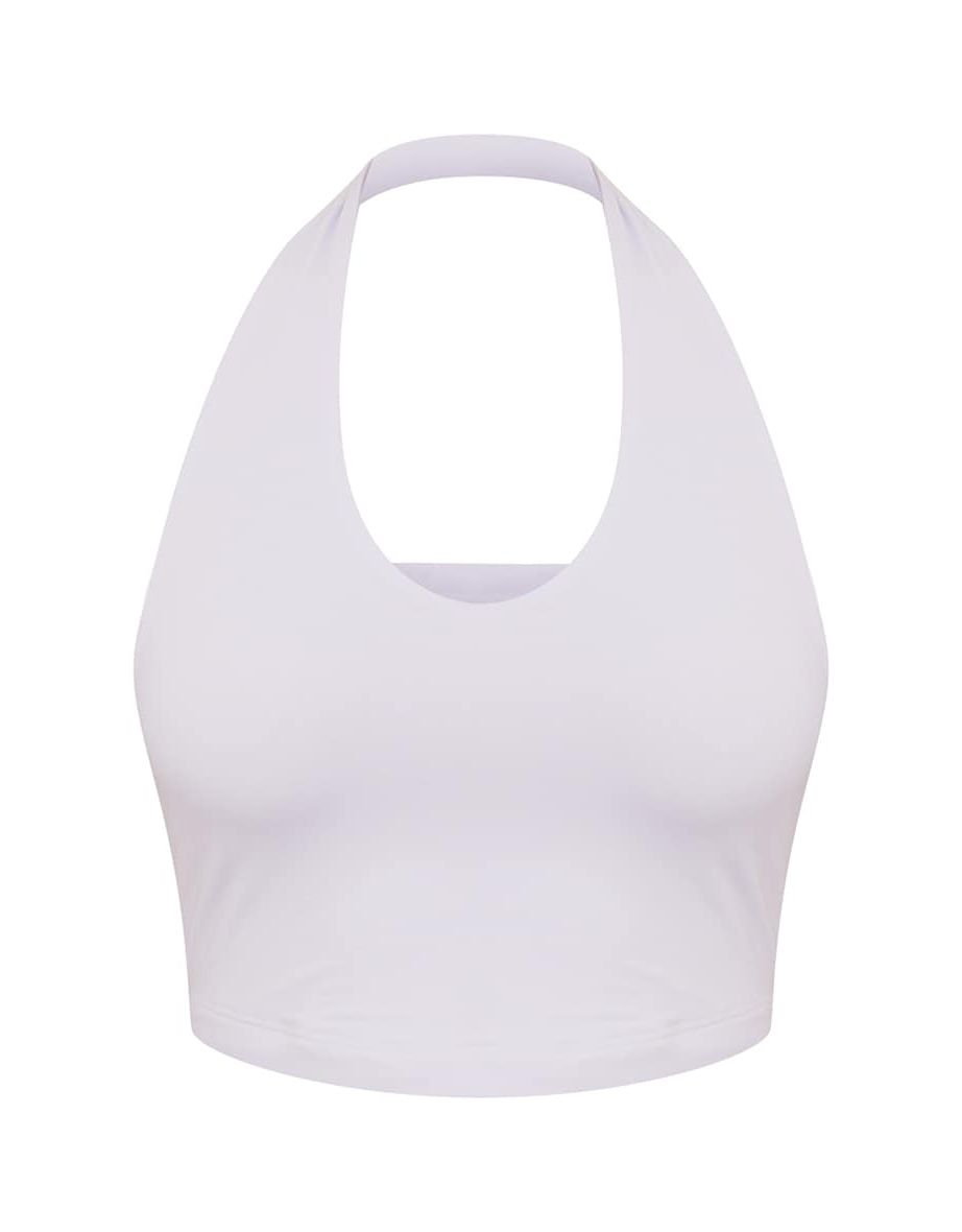 Recycled Basic White Slinky Scoop Neck Halter Top - 4