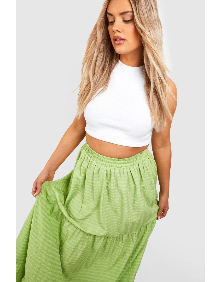 Plus Seersucker Textured Tiered Midaxi Skirt - pistachio - 3