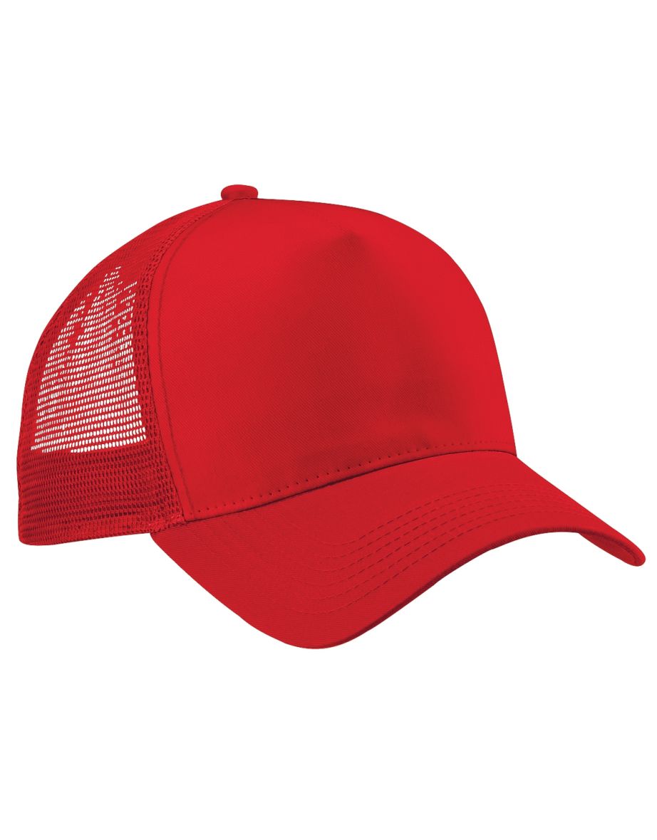 Beechfield Mens Half Mesh Trucker Cap / Headwear - Classic Red/Classic Red