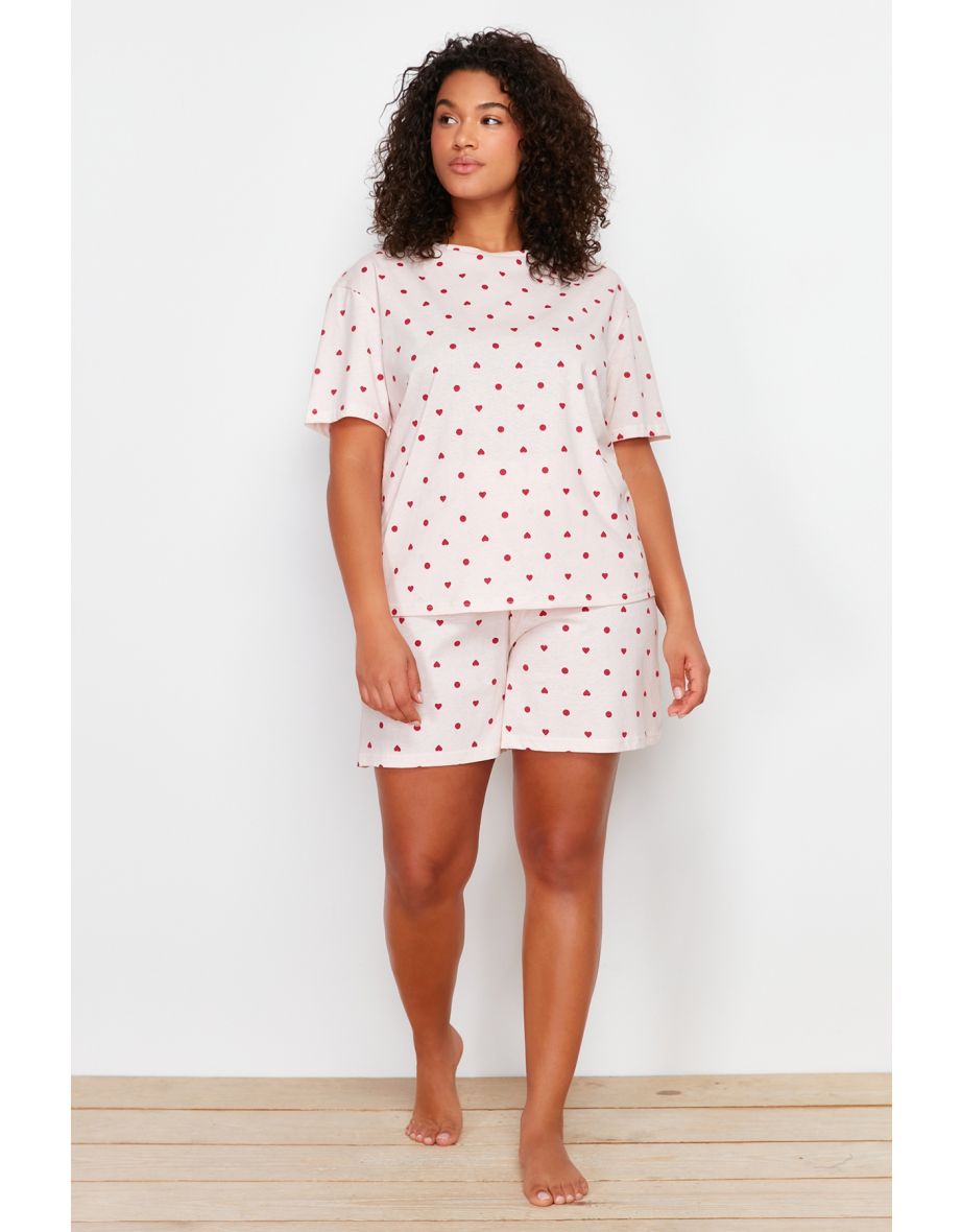 Light Pink Heart Pattern Knitted Pajamas Set