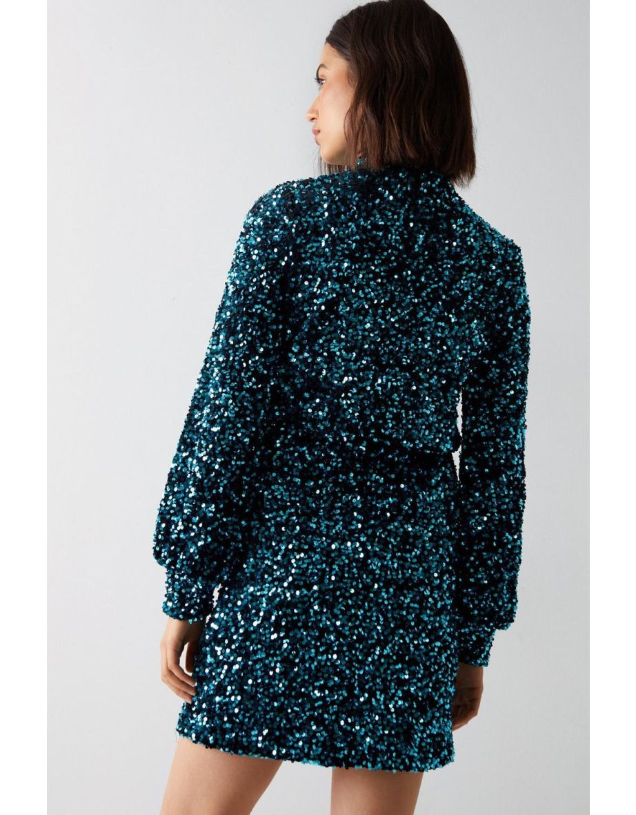 Velvet Sequin Keyhole Front Mini Dress - 3