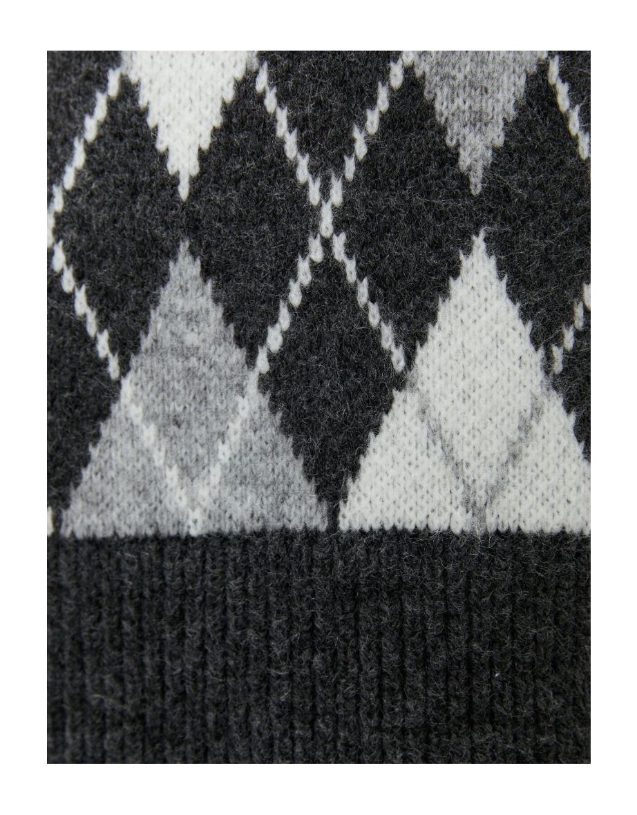Polo Neck Knitwear Sweater with Diamond Pattern Soft Texture - 5