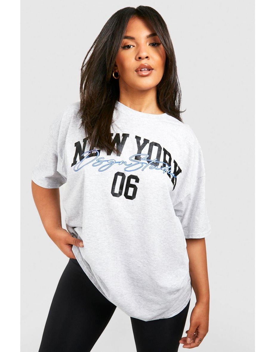 Plus New York Script T-shirt - grey marl