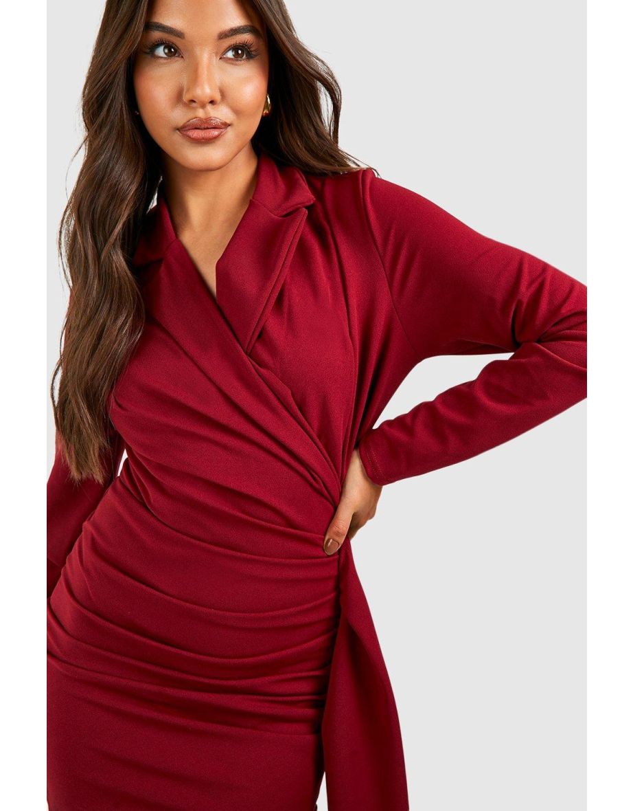 Ruched Drape Long Sleeve Blazer Dress - 3