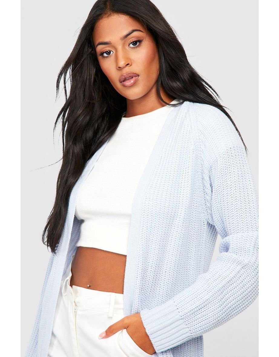 Tall Chunky Fisherman Knit Cardigan - dusty blue - 3