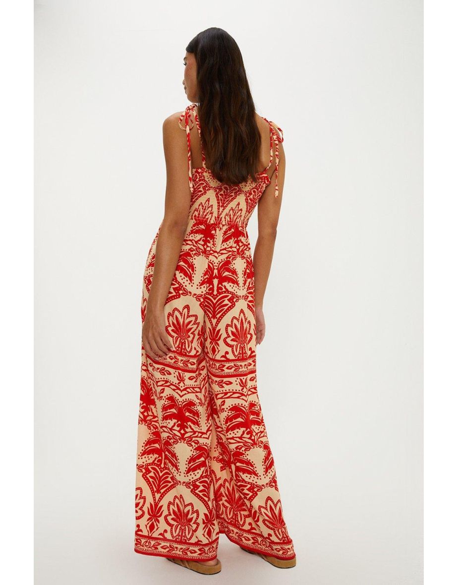 Petite Paisley Palm Shirred Jumpsuit - 2