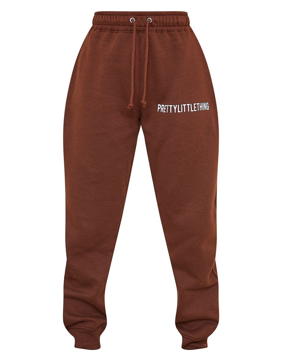 PRETTYLITTLETHING Recycled Chocolate Brown High Waisted Joggers - 3