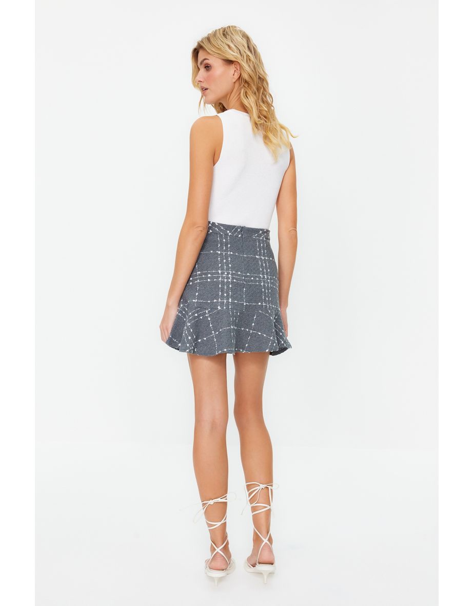 Bodycon Midi Skirt with Check Prints - 7