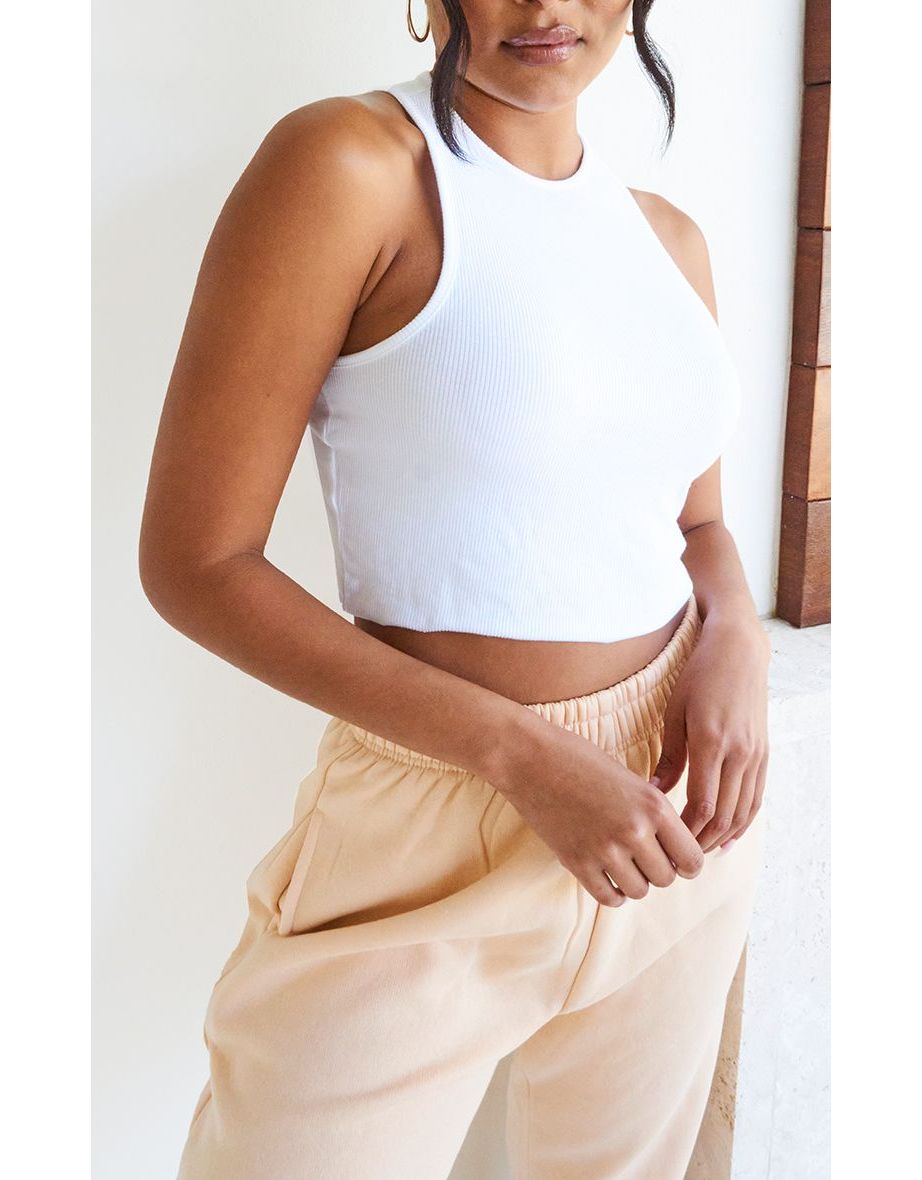 White Basic Rib Cropped Vest - 3