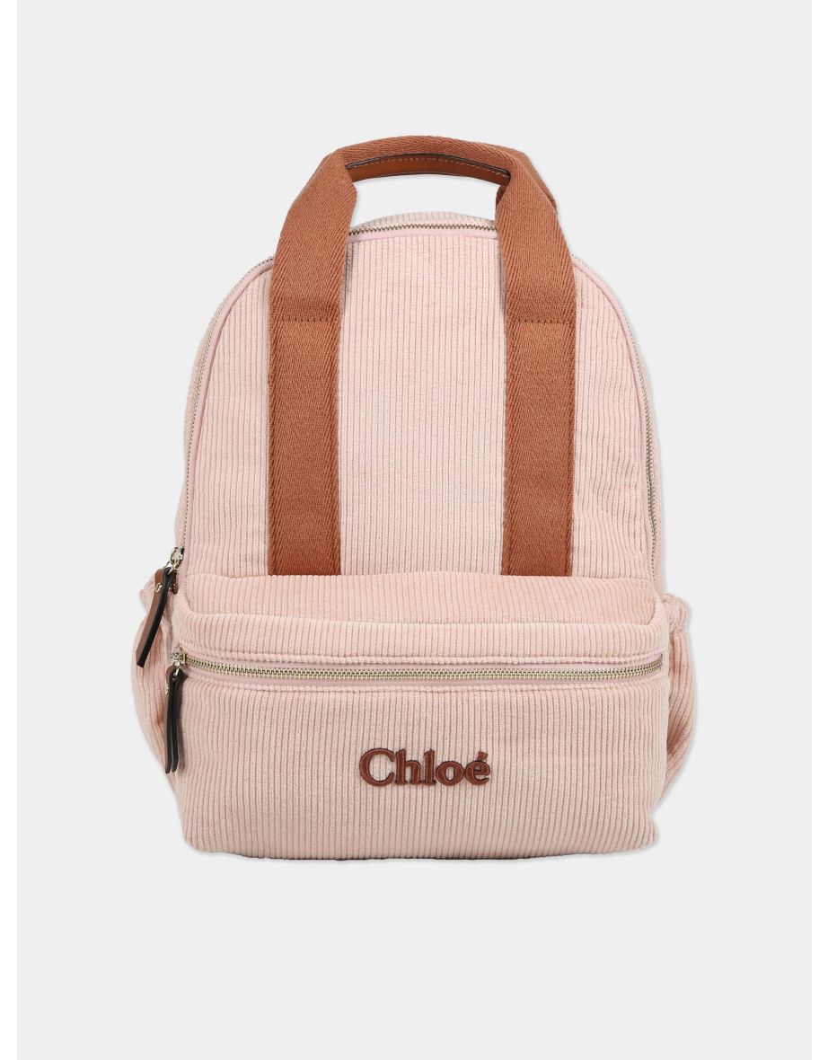 Chloé Girls Corduroy Backpack in Pink (36cm)