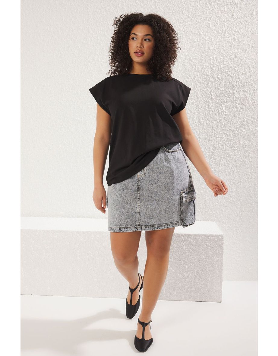 Black Regular Fit 100% Cotton Knitted Plus Size T-shirt