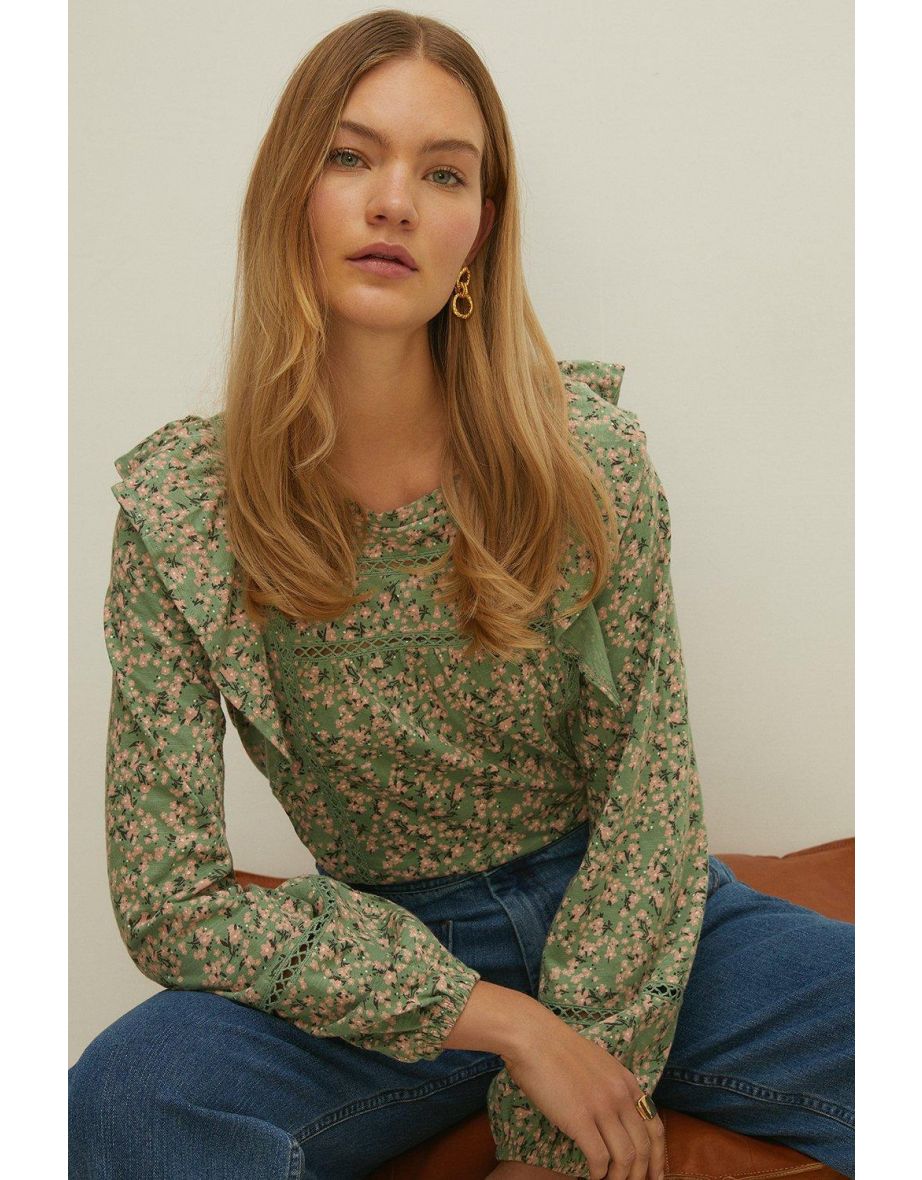 Floral Printed Cotton Slub Jersey Top