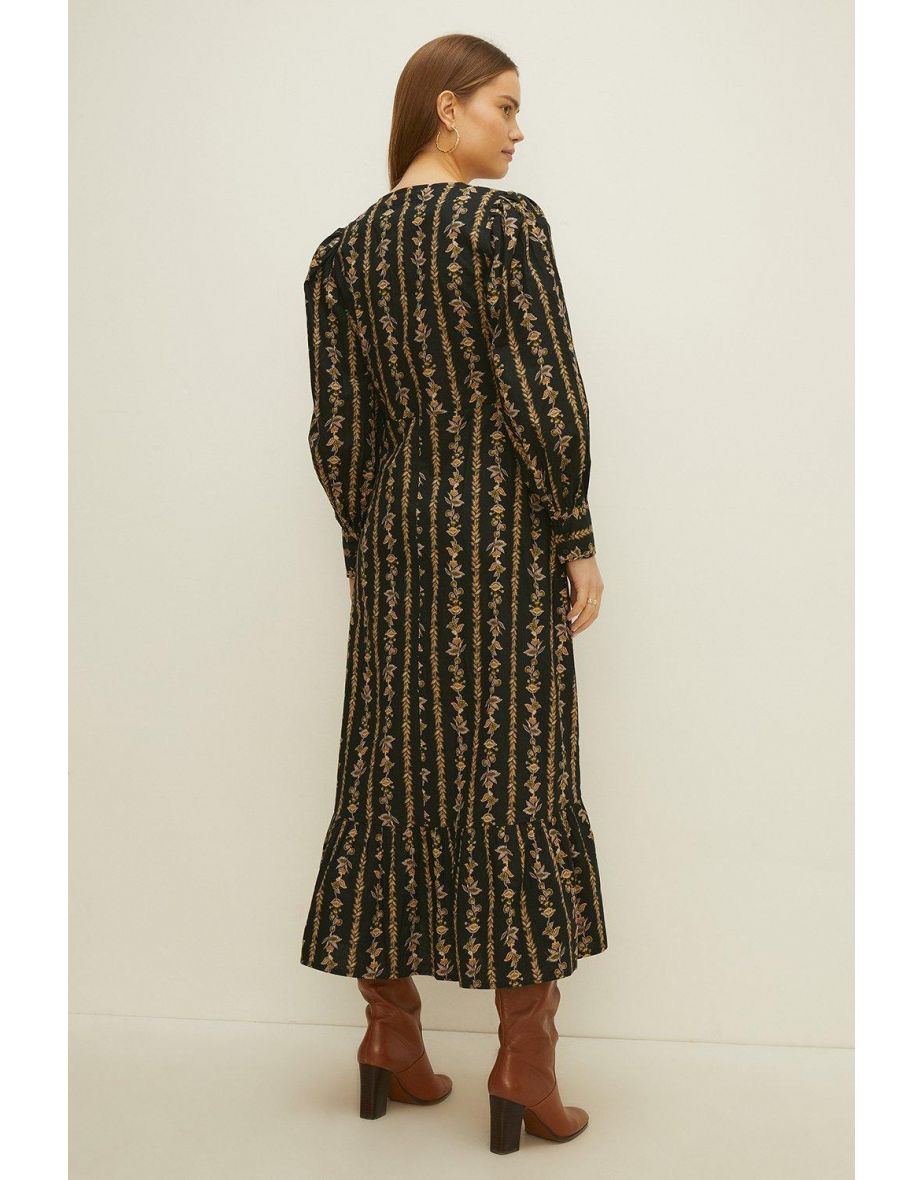 Stripe Floral Wrap Midi Dress - 2