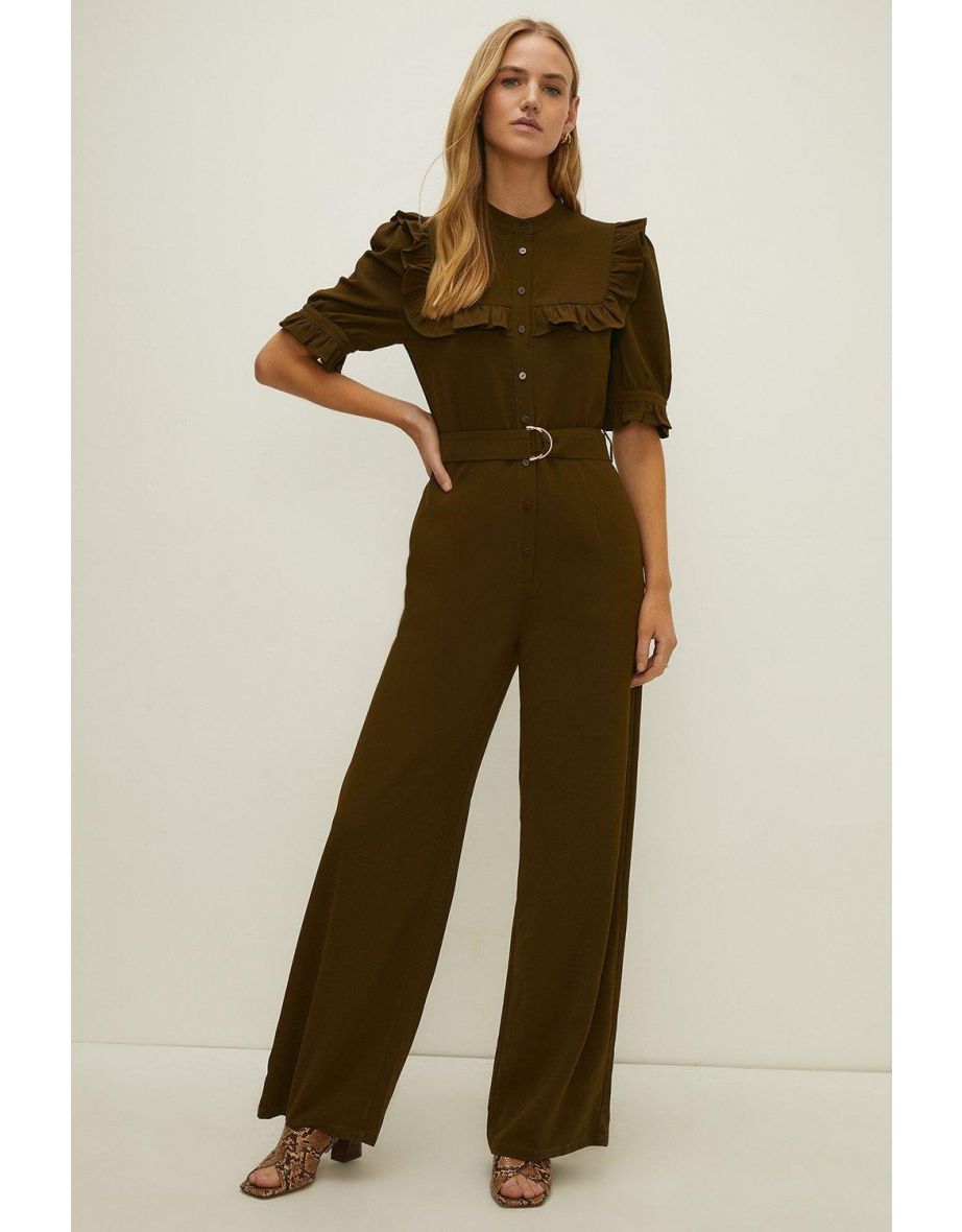 Oasis crepe frill button dress top
