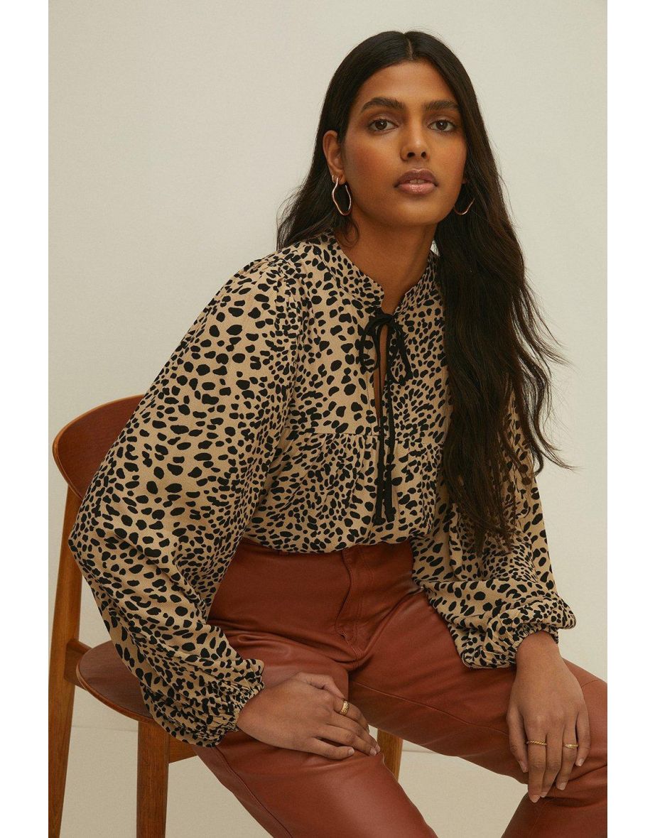 Spot Animal Printed Yoke Tie Top