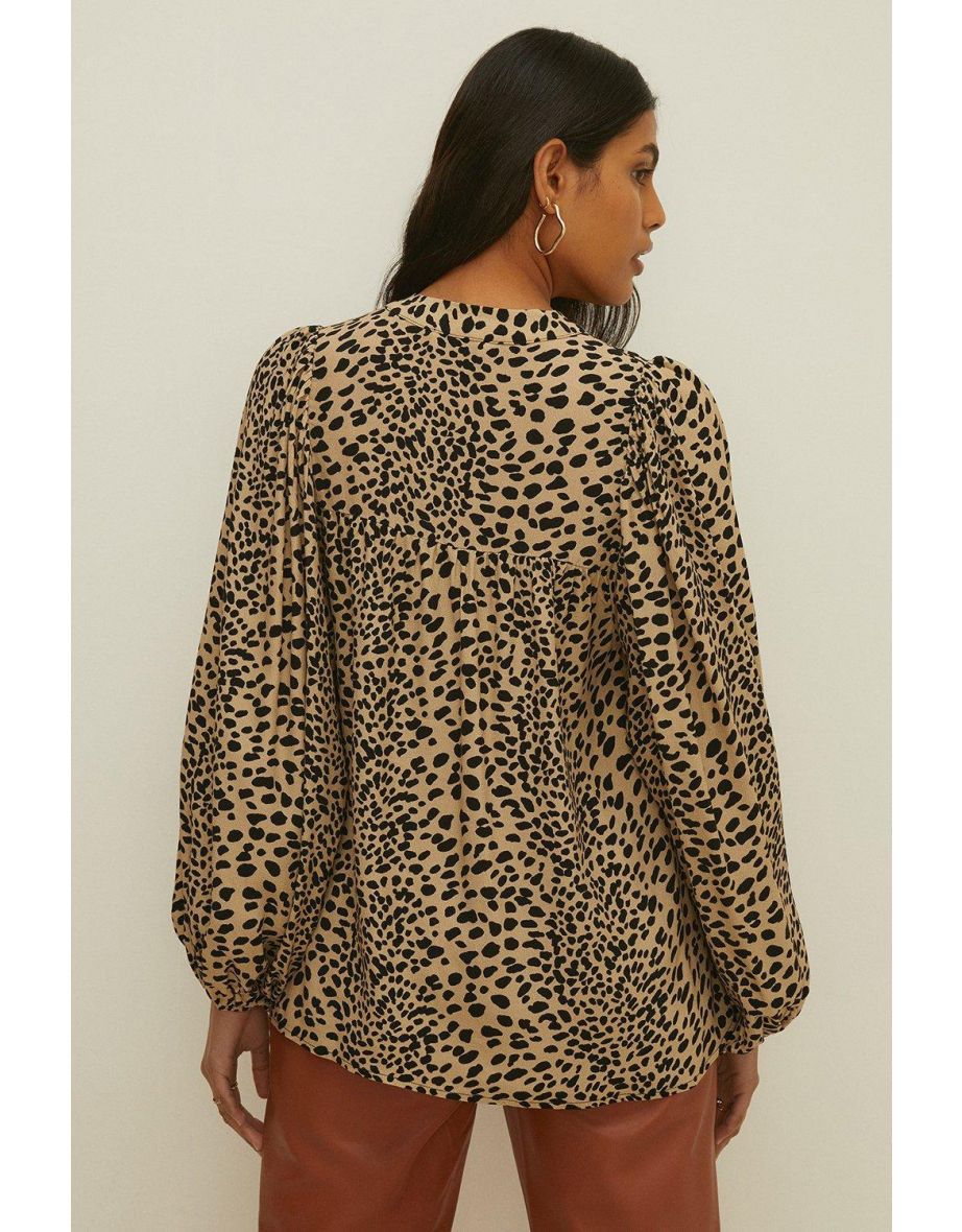 Spot Animal Printed Yoke Tie Top - 2
