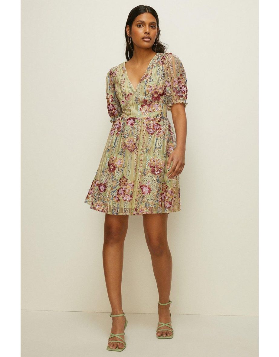 Oasis rose on sale floral skater dress