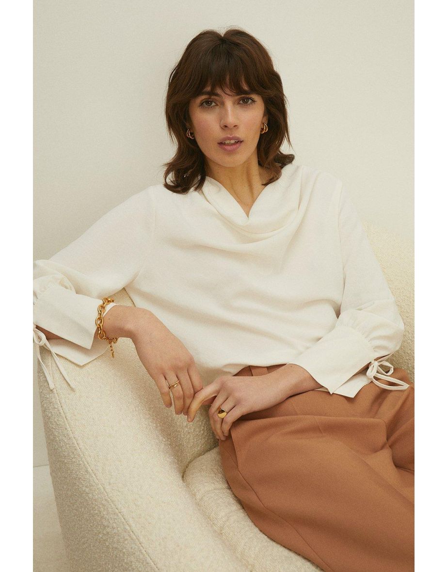 Cowl Neck Woven Crepe Top