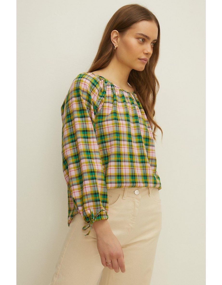Bright Check Puff Sleeve Top