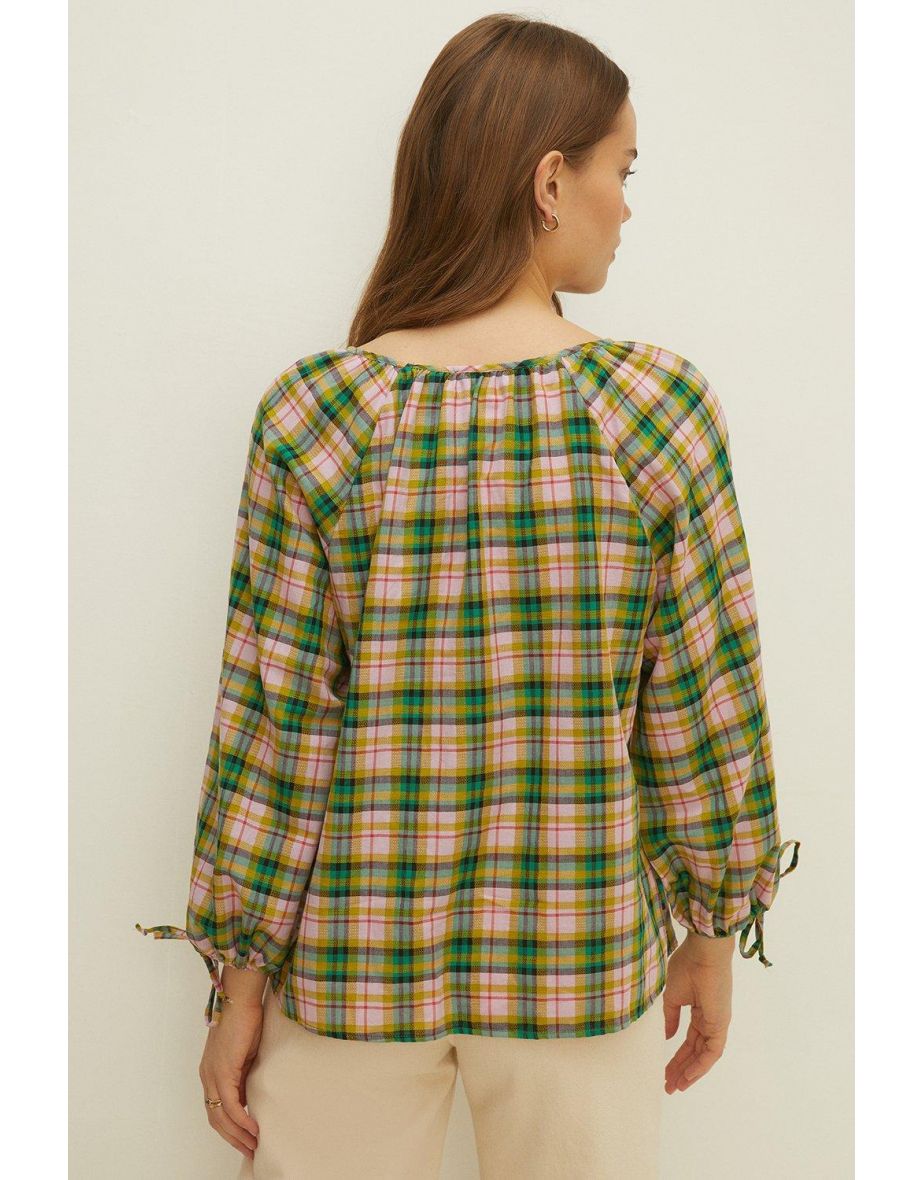 Bright Check Puff Sleeve Top - 2