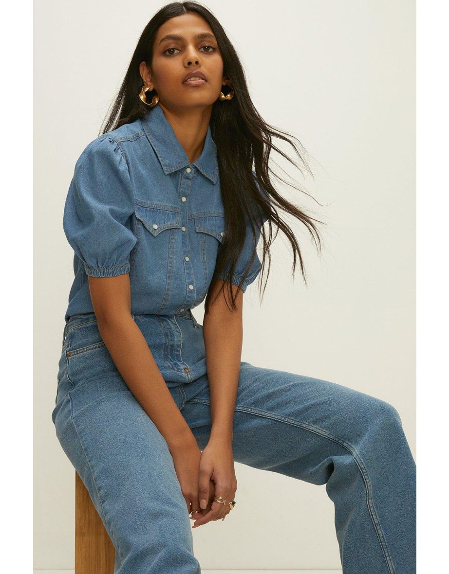 Western Puff Sleeve Chambray Shirt