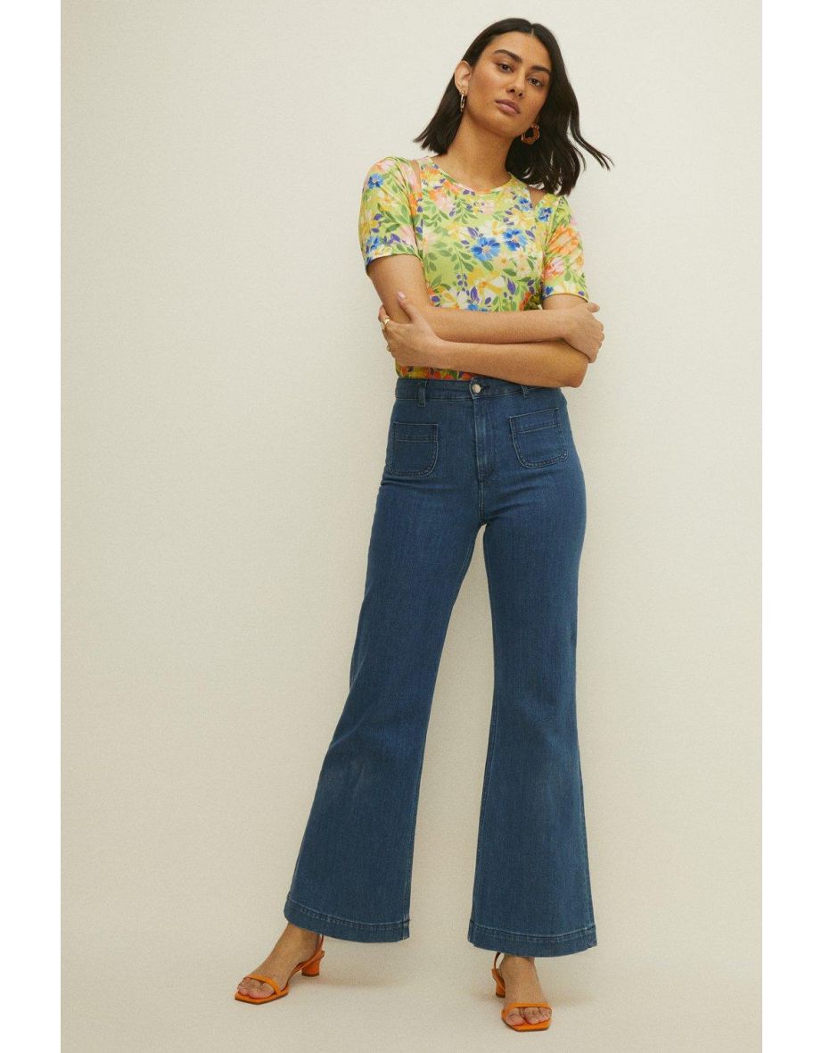 Floral Print Shoulder Cutout Top