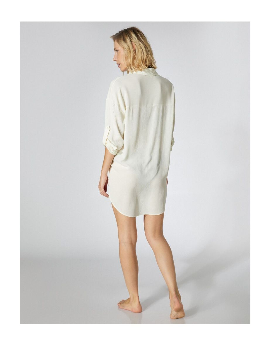 Viscose Shirt Beach Top Crinkle Fabric Buttoned - 7