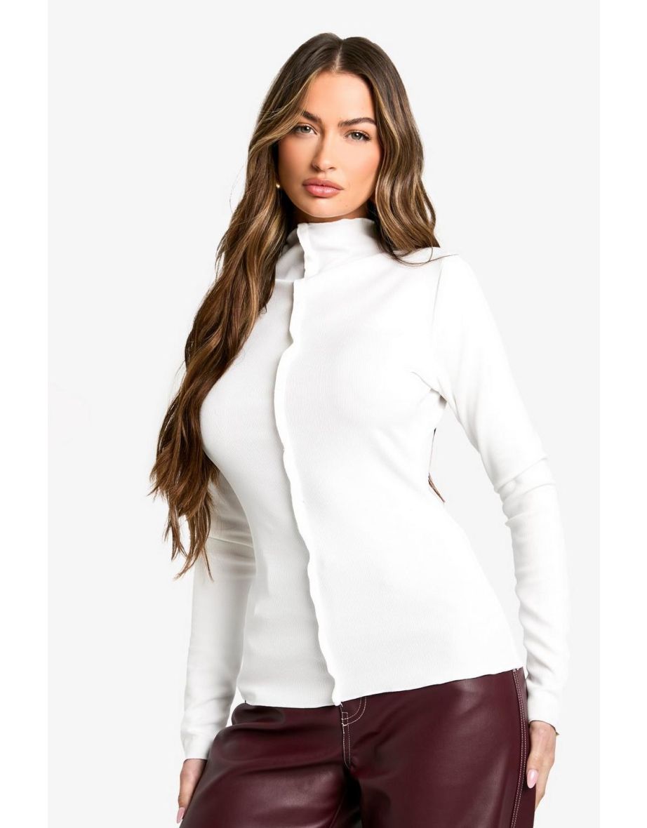 Exposed Seam Long Sleeve Rib Top