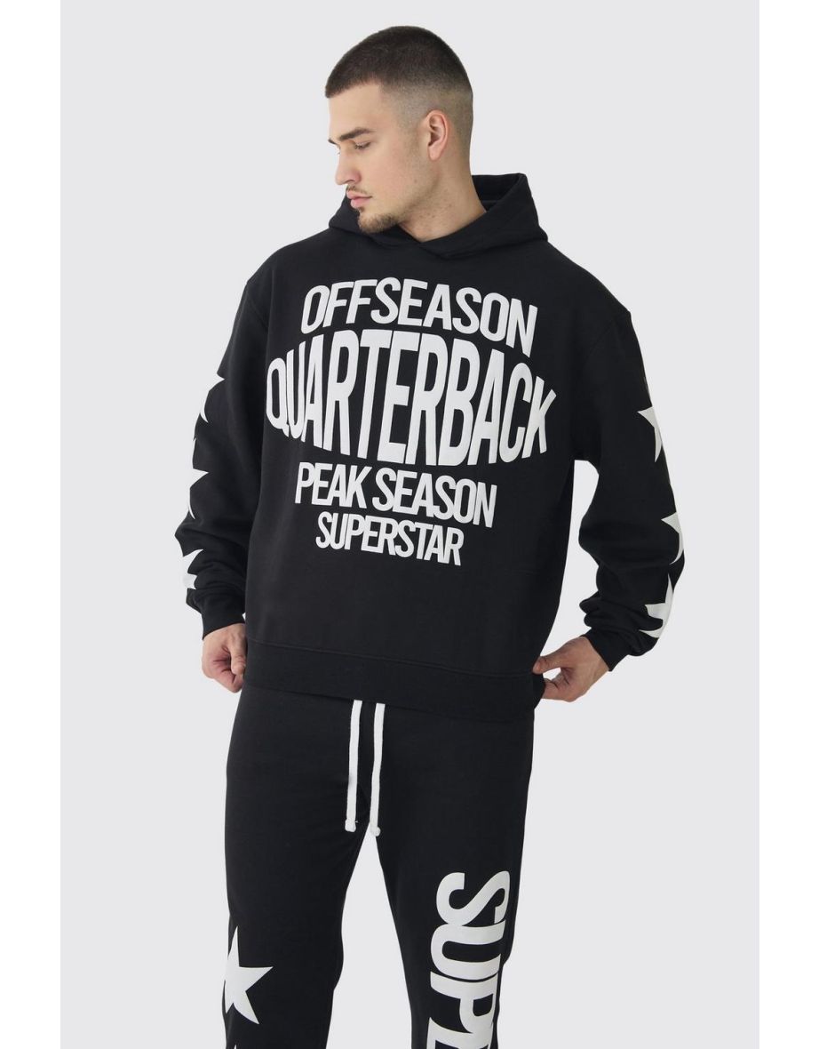 Tall Oversized Boxy Off Season Puff Printed Hooded Tracksuit - black - 2