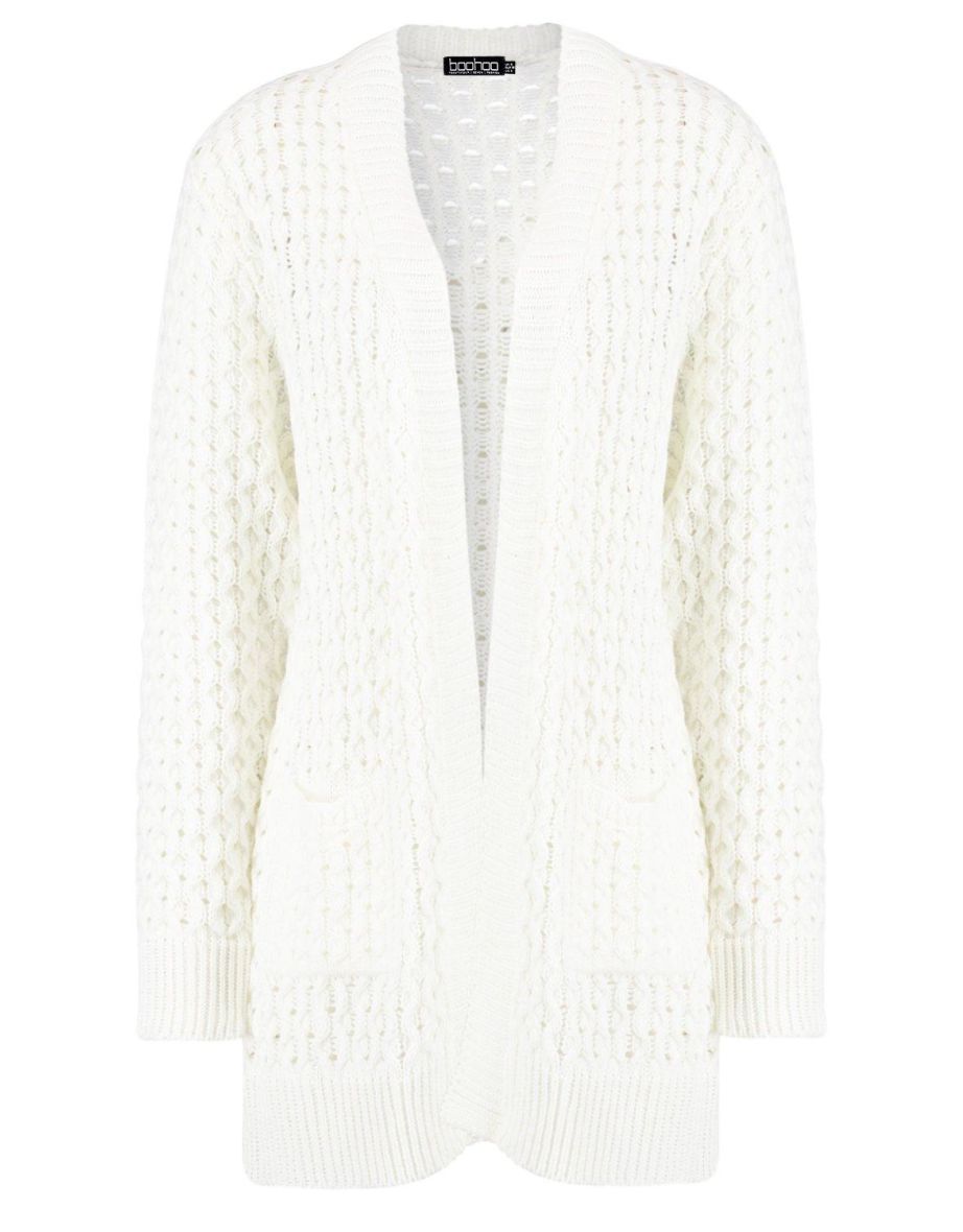 Cable Cardigan With Pockets - cream - 1