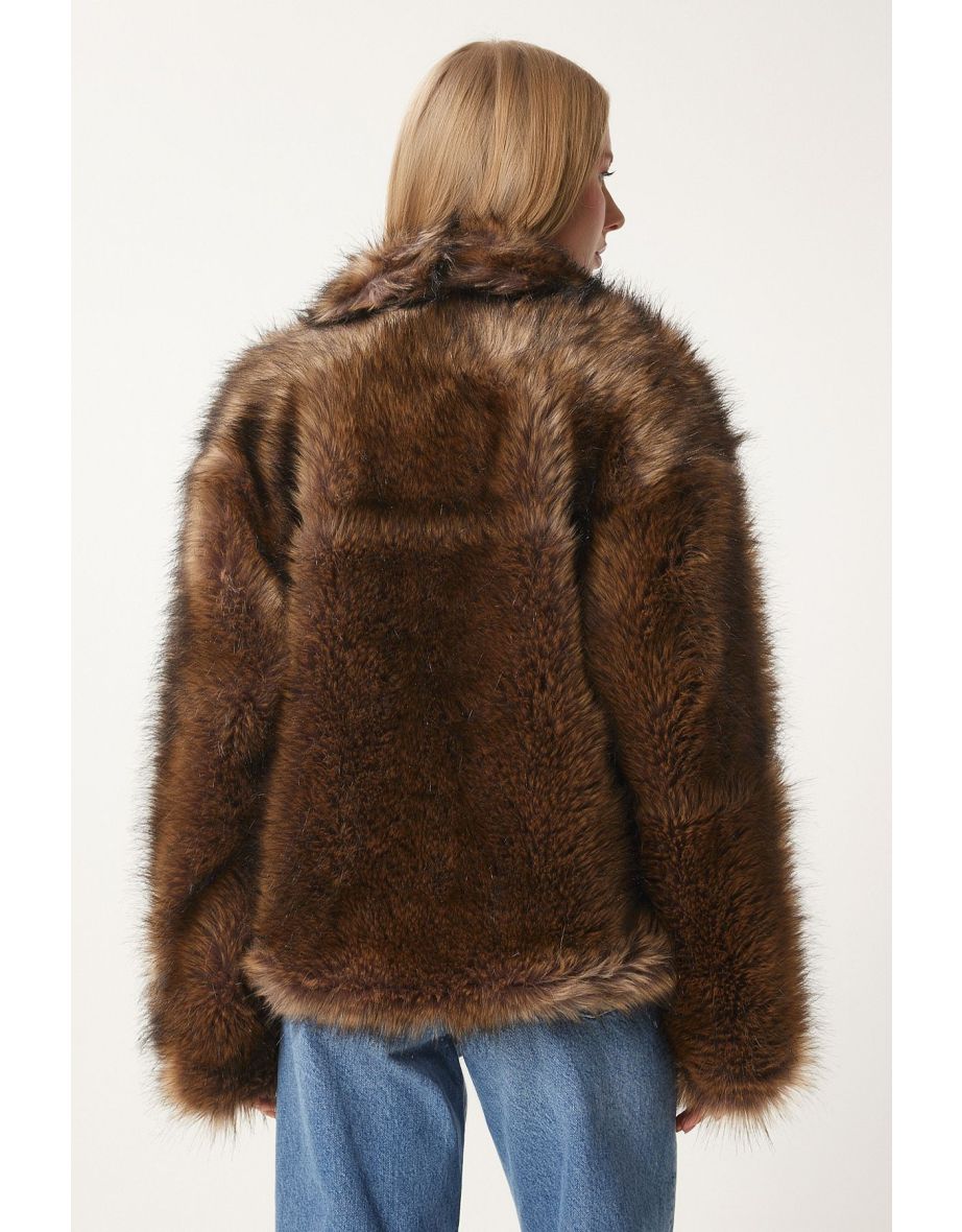 Women's Mink Shawl Collar Faux Fur Jacket - 7