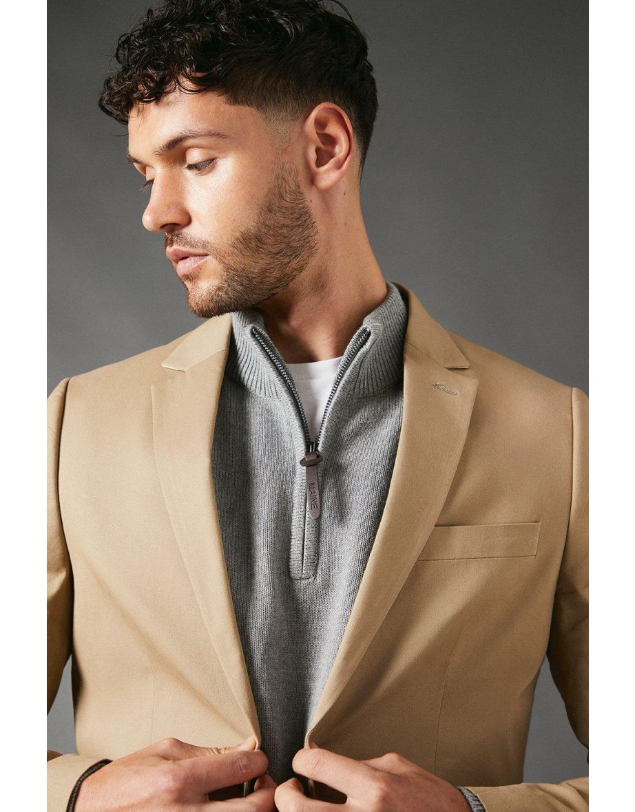 Regular Fit Smart Cotton Blazer - stone - 3