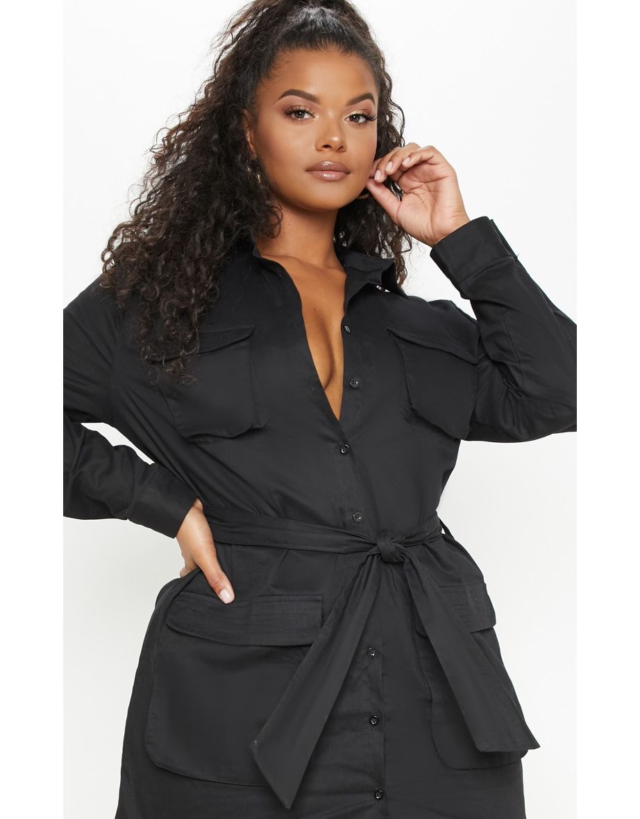 Plus Black Utility Shirt Dress - 4